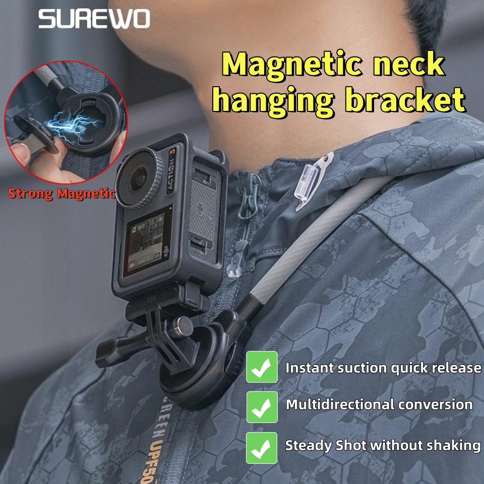 Gopro Action Camera Hero 12 Black - SUREWO manyetik Quick Release boyun dağı